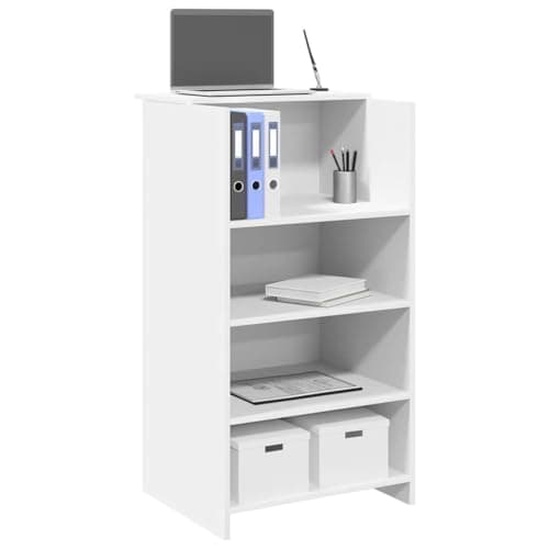Image of QJBSAVVA Reception Desk White 55x50x103.5 cm Engineered Wood Modern Small Office Desk with Counter & Shelf for Salon Clinic Home Office Study Room