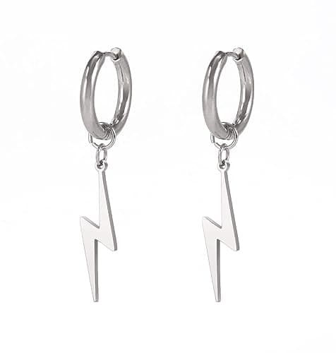 Image of Lightning Bolt Earrings for Women Girls Stainless Steel Charm Punk Lightning Bolt Dangle Hoop Earrings Hip Hop Jewelry (silver)