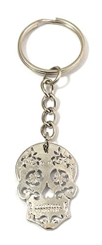 Image of FizzyButton Gifts Sugar Skull Charm Keyring Key Ring with Silver Tone Keychain