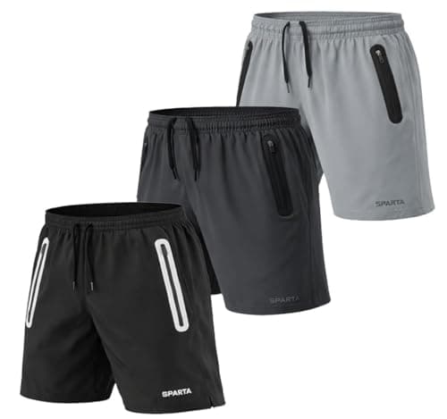 Image of Sparta Men’s Gym Shorts with Zip Pockets – Quick Dry Lightweight Training & Running Shorts – Breathable Workout Fitness Sports Shorts (UK, Alpha, L, Slim, Regular, Black)