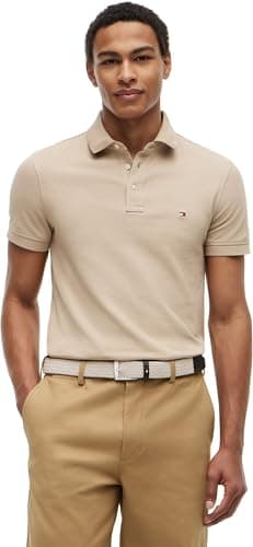 Image of Tommy Hilfiger Men's 1985 Slim Polo MW0MW17771 S/S Polo, Beige (Batique Khaki), L