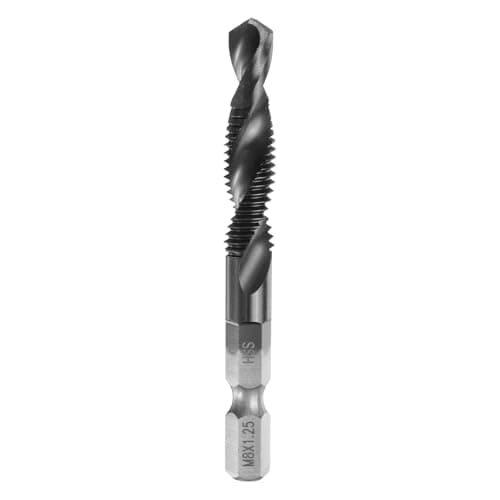 Image of sourcing map Combination Drill and Tap Bit, Metric M8 x 1.25 Thread 1/4" Hex Shank, TiCN Coated Threading Screw Taps Spiral Flute Tapping Tool, High Speed Steel (HSS) 6542