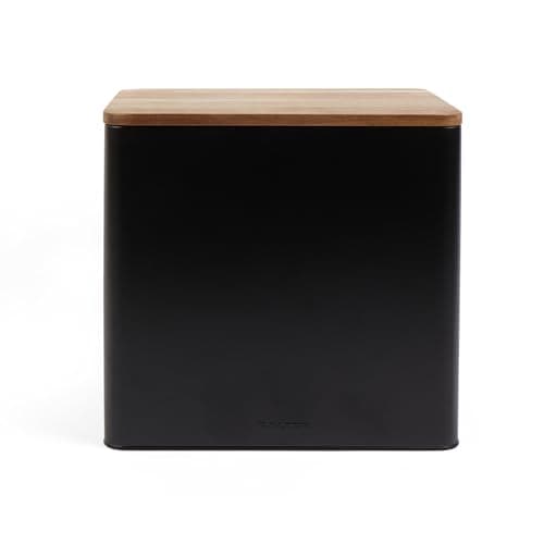 Image of Salter BW12899EU7 Toronto Bread Bin – Acacia Wooden Lid, Powder Coated Finish, Easy Clean, Store Bread, Bagels, Pastries, Large Bread Bin Storage Container, Holds 2 Loaves of Bread, Black/Wooden