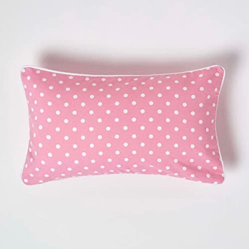 Image of HOMESCAPES - 100% Cotton - Polka Dots - Cushion Cover - 30 x 50 cm Rectangular - 12 x 20 Inches - Pink White - 100% Cotton Sofa Pillow Cushion Cover - Washable