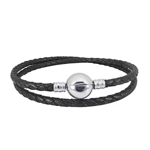 Image of KunBead Jewelry Mens Double Black Leather Bracelets for Charms Jewellery Making for Women Girls