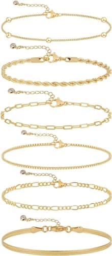 Image of Mesaro Gold Bracelet for Women - 6pcs Gold Plated Bracelet Dainty Bracelets Stack Gifts for Women Adjustable Bangles for Womens Layered Bracelets Ladies Jewellery