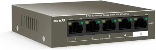 Image of Tenda 5-Port Fast Ethernet PoE Switch with 4-Port PoE+ (Extend Mode, 802.3at/af, 58 W Power Budget, Desktop / Wall Mounting, Metal Case, Plug and Play) (TEF1105P-4-63W)