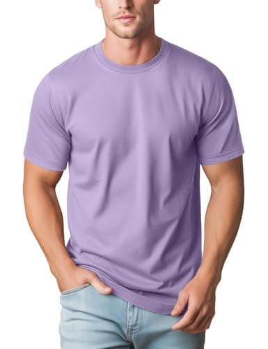 Image of Zengjo Men's Plain T Shirt - Regular Fit Crew Neck Tee, Lavender Purple,XL
