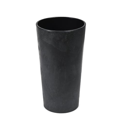 Image of Round Concrete Effect Large Plant Pot - Indoor Outdoor Tall Planter for Garden (Concrete Black, 19cm x 36cm)