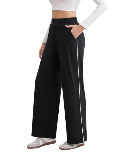 Image of ATTRACO Womens High Waist Sports Sweatpants Straight Leg Tracksuit Bottoms with Pockets Black/White S
