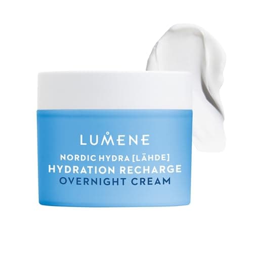 Image of LUMENE Nordic Hydra [Lähde] Hydration Recharge Overnight Cream | Lightweight Face Moisturizer | Hyaluronic Acid, Arctic Water & Nordic Birch Sap | For Hydration and Barrier Repair | Vegan | 50 ml
