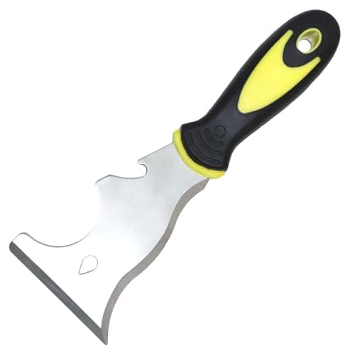 Image of 9-in-1 Painter's Multi-Tool: Straight Scraper, Gouger, Roller Cleaner, Curved Scraper, Bottle Opener, Can Opener, Nail Puller, Screwdriver, Hammer | Stainless Steel & Soft-Grip Handle