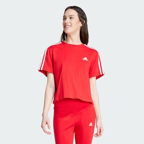 Image of adidas Women's Essentials 3-Stripes Single Jersey Crop Top, Better Scarlet, S