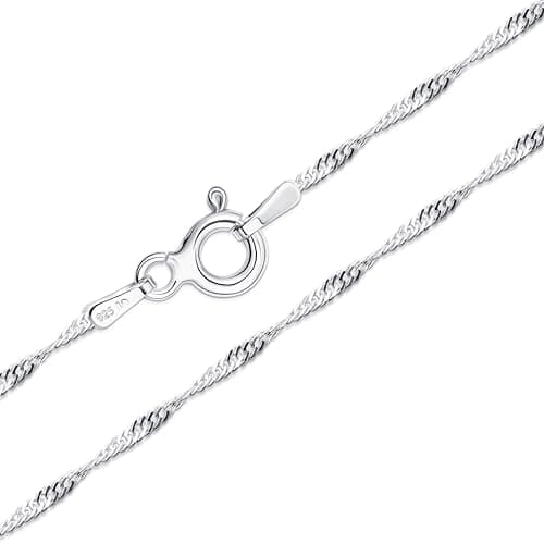 Image of Amberta Solid 925 Sterling Silver Chain for Women Men | Super Thin Dainty & Sturdy Box Curb Singapore Beaded Snake Paperclip Necklace Delicate 16/18/20/22/24 inch: 20 Silver Singapore Chain Necklace