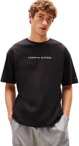 Image of Tommy Hilfiger Men’s Short Sleeve Round Neck Logo T-Shirt, Black (Black), S