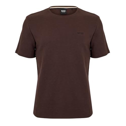Image of BOSS Mens Waffle T-Shirt, Structured Design Short Sleeve Brown 207 M