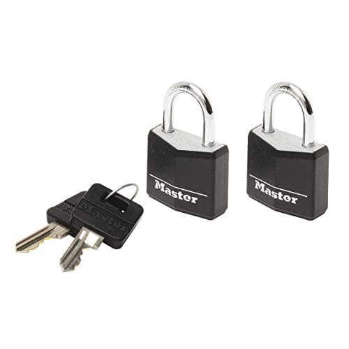 Image of Master Lock 9120EURTBLK Pack of 2 Key Padlocks in Aluminium with Vinyl Cover, Black, 2 x 3,4 x 1,4 cm