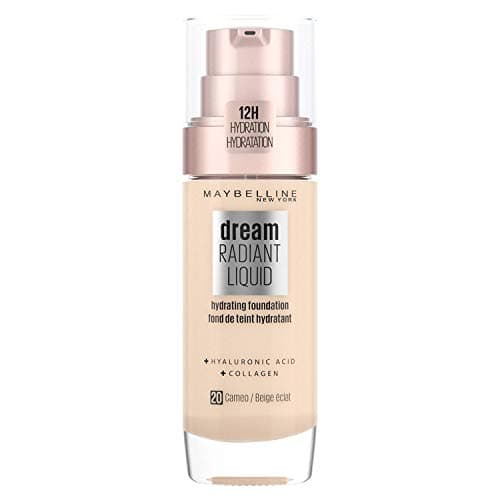 Image of Maybelline Foundation, Dream Radiant Liquid Hydrating Foundation with Hyaluronic Acid and Collagen, Lightweight, Medium Coverage Up to 12 Hour Hydration, 20 Cameo, 30 ml (Pack of 1)