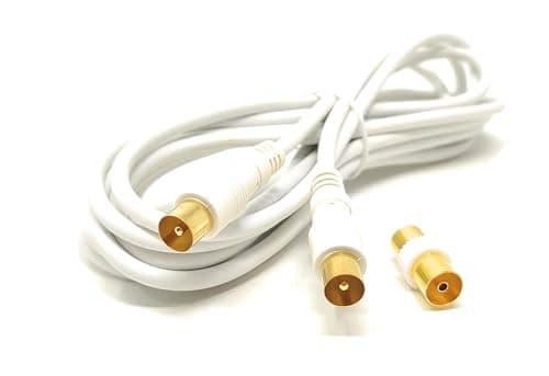 Image of 4m TV Aerial Coaxial Cable Male to Male, Satellite RF Antenna Coax RG59 Lead Gold Plated Connectors with Female Coupler (Straight, White, 4m)