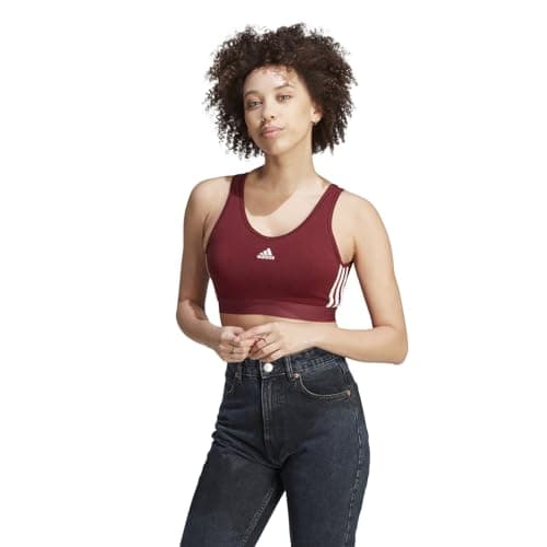 Image of adidas Women's Essentials 3-Stripes Crop Top with Removable Pads, Shadow red/White, M