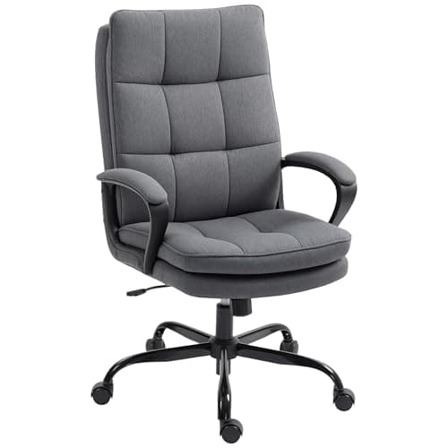 Image of HOMCOM Executive Office Chair, Fabric Computer Desk Chair with Dual-Layer Padding, High Back, Silent Swivel Wheels, Armrest, Height Adjustable, Tilt Function for Home, Charcoal Grey