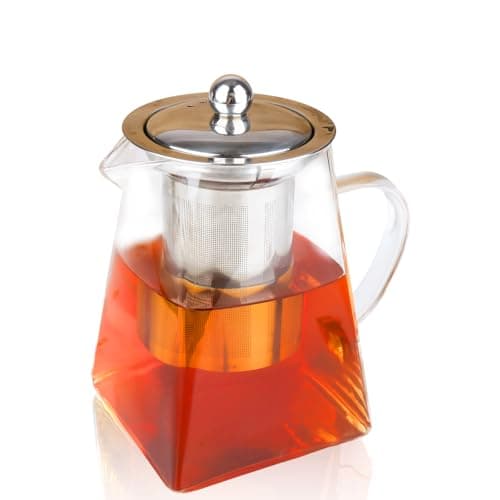 Image of Spring Chef Square Glass Tea Pot with Infuser, Heat-Resistant Borosilicate Glass Teapot with Strainer, Removable Infuser Tea Pot Handmade for 1-2 person-550ml/18.6oz