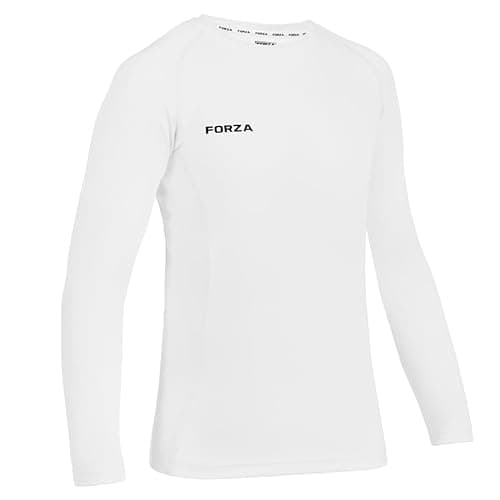 Image of FORZA Junior Boys’ Base Layer Long Sleeve Top | Moisture Wicking, 4‑Way Stretch Compression Undershirt for for All Sports | Multiple Sizes and Colours Available (White, Age 13-14 (Junior))