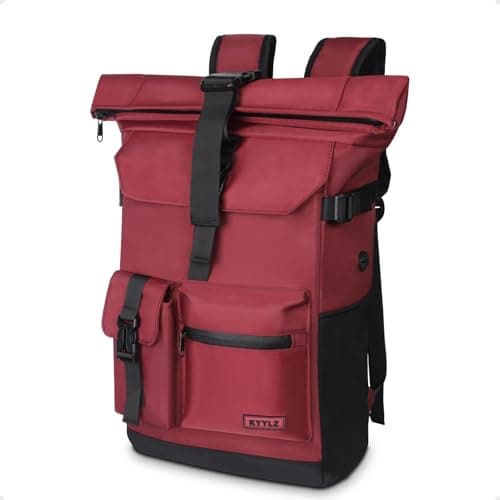 Image of KYYLZ 28 L Roll Top Backpack Mens, Large Waterproof Rucksack Womens, School Bag with Laptop Compartment 17 inch, Waterproof Backpack for Travelling Rucksack for University bag Business Sports, Red