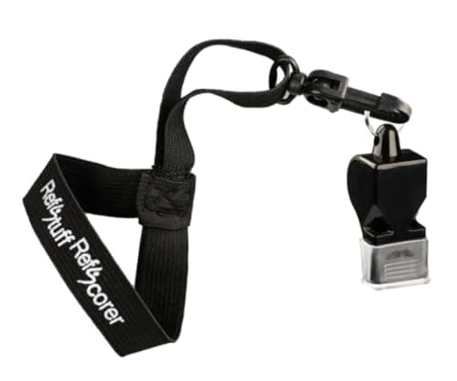 Image of Referee Whistle Classic CMG Cushioned Mouth Grip on a RefStuff Elasticated Wrist Lanyard