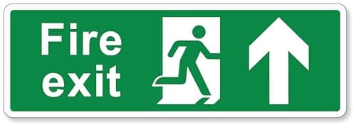 Image of Fire Exit Sign Up Arrow Running Man – Self Adhesive Vinyl 300x100mm Emergency Exit Safety Sign – Peel & Stick Wall Door Sign – 1, 2 & 5 Pack (1)