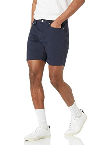 Image of Amazon Essentials Men's Slim Fit 9“(23cm) Stretch 5-Pocket Jean Shorts, Midnight Blue, 34W