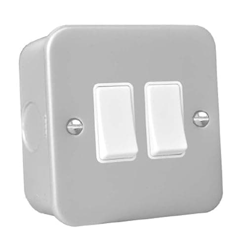 Image of Hamilton MCR22WH-W Metal Clad 2 Gang 2-Way Switch, 10A, White Rockers, Double Pole