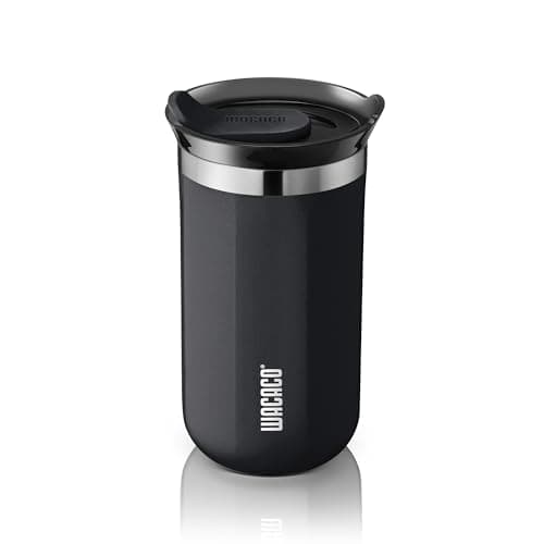 Image of WACACO Octaroma Lungo Vacuum Insulated Coffee Mug, Double-Wall Stainless Steel Travel Tumbler with Drinking Lid, 10 fl oz(300ml), M Size, Onyx Black