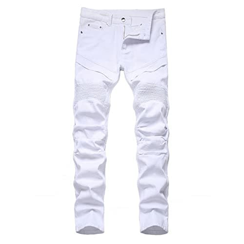 Image of AIYINO Mens Biker Jeans Ripped Regular Straight Leg Stylish Denim Jeans All Waist 38 White