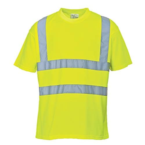 Image of Portwest S478 Mens Hi Vis Short Sleeve T Shirt UPF 40 Moisture Wicking Bird Eye Knit Reflective Tape Safety Workwear Top for Construction Roadwork Warehouse, Yellow, 4XL