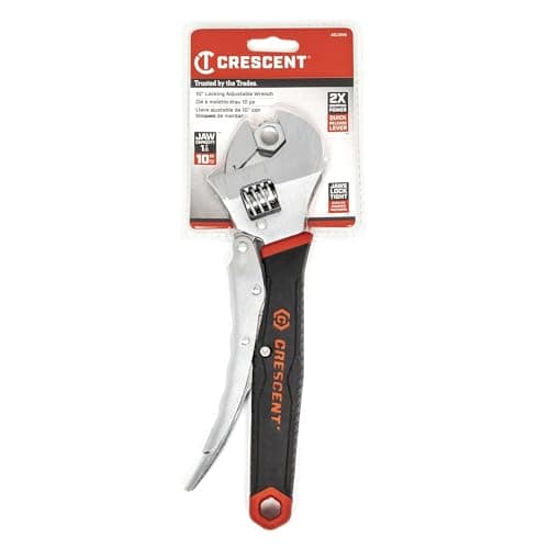 Image of Crescent ACL10VS 254mm/10-Inch Locking Adjustable Wrench with Locking Handle Tightly Grips Fasteners, Reduces Slippage on Rounded Fasteners- Red/Black