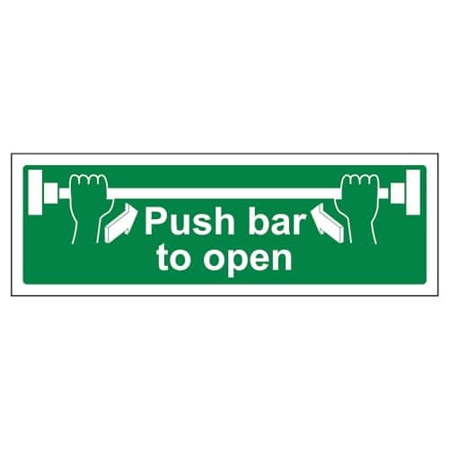 Image of V Safety Push Bar To Open Door Sign - 300mm x 100mm - 2mm Rigid Plastic