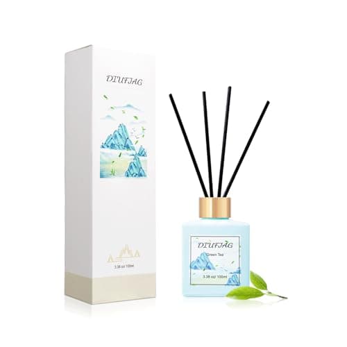 Image of Green Tea Reed Diffuser Set with 8 Black Fiber Sticks,100ml Scent Diffuser for Home Shelf Decor,Last Up 60 Days