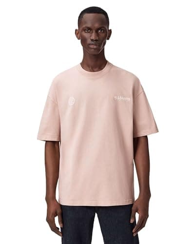 Image of Allsaints Men's Emblem Ss Crew T-Shirt, Sunbaked Pink, XL