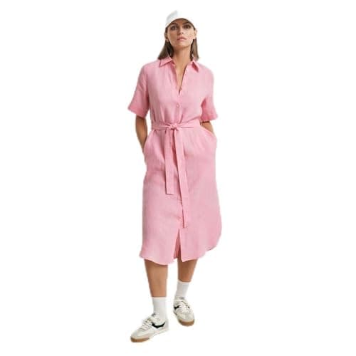 Image of GANT Women's Reg Linen Ss Shirt Dress, Geranium Pink, 14