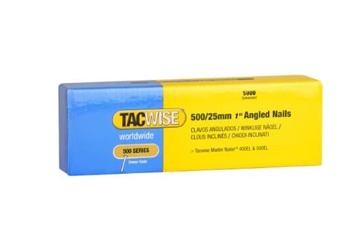 Image of Tacwise 0824 Type 500 (18G) / 25 mm Galvanised Angled Brad Nails for 400ELS, 26° Incline, Pack of 5,000