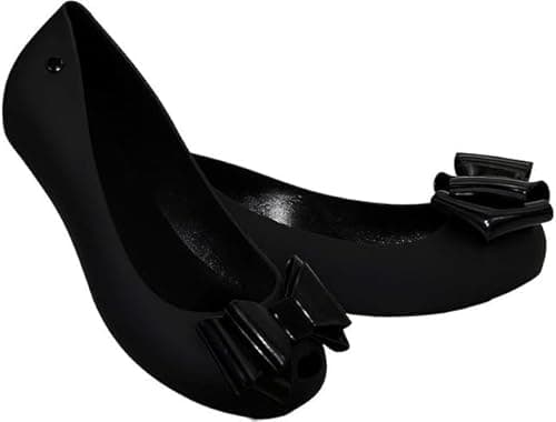 Image of Bismaa Womens Black Jelly Ballerina Pumps with Bow - Ladies Comfy Slip-On Casual Wear Every-Day Jelly Ballet Flat Shoes, 7 UK