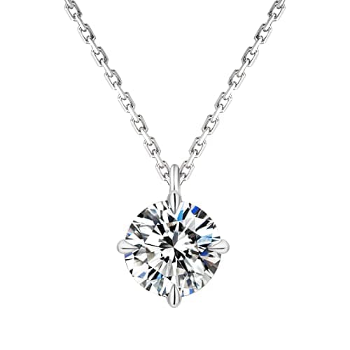 Image of KRKC&CO Moissanite Necklace for Women, 0.5-4CT Diamond Pendant in 14K/White Gold, Sterling Silver Lab Created Solitaire, Adjustable 18+2 inches Jewelry (White Gold, 9.0 mm丨3.00 Carat)