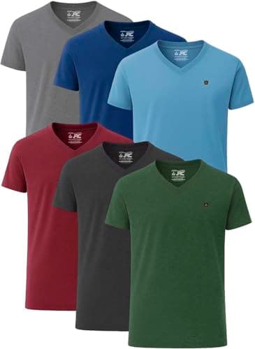 Image of JRC Just Royal Clothing Mens V-Neck Short Sleeve T-Shirts, Casual Vee Neck Tops, Pack of 6 (Hot-4, XXL)