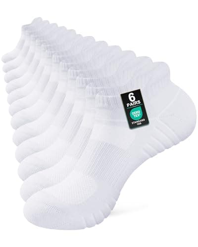Image of Niorasen Mens Running Socks 6 Pairs, Cushioned Ankle Trainer Socks for Men Women, Breathable Cotton Sports Sock, Anti-Blister Athletic Short Low Cut Sock White 9-11
