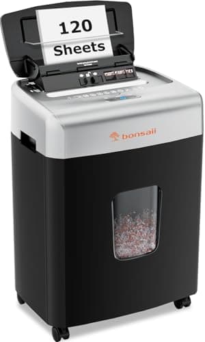 Image of Bonsaii 120-Sheet Auto Feed Office Paper Shredder, 30 Mins Continuous Micro Cut Heavy Duty Paper Shredder, Manual 12-Sheet Home Office Credit Card Shredder with 4 Wheels, 23L Bin (C233-B upgrade)