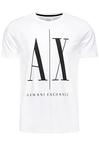 Image of Armani Exchange Men's Logo Icon Tee T-Shirt, White (White W/Black Print 5100), Medium