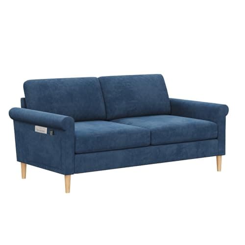 Image of Vesgantti Fabric 2 Seater Sofa, 164cm Loveseat Sofa with Bilateral Pocket Storage, Upholstered Couch Perfect for Living Room, Bedroom, Office, Small Space, Tool-free Assembly, 164L*76D*85Hcm, Blue