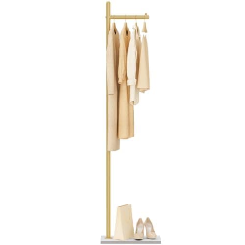 Image of Yawinhe Coat Rack Metal,174 cm Heavy Duty Coat Stand, L- shape Modern Hall Tree Free Standing with Rock Plate Base, Suitable for Placing bags, Coats and Hats,Golden,SMJ101J