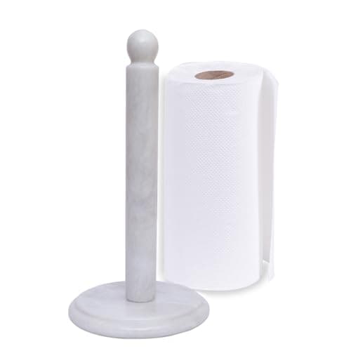 Image of Marble Kitchen Paper Towel Rack with Stand - Non-Slip Paper Roll Holder for Countertop, Cabinet & Bathrooms - Hand Towel Rack Stand (White)